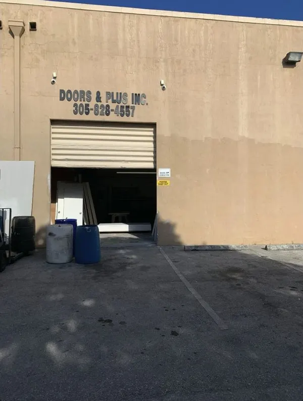 Two exterior security cameras above a business entrance